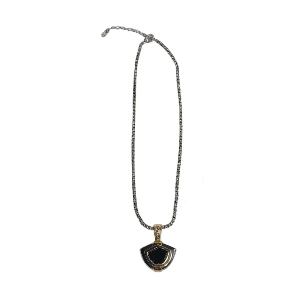 Choker Pendant Necklace Black Stone 16.5" Chain - Picture 3 of 3